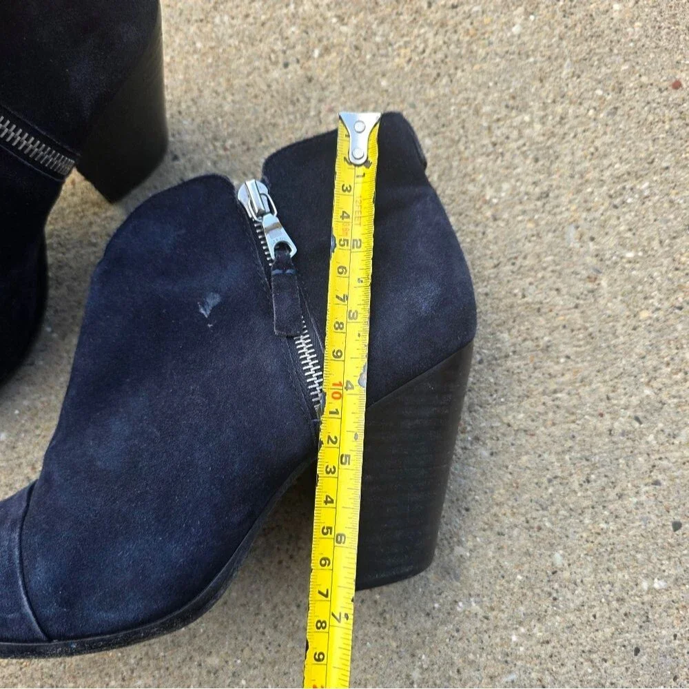 Rag & Bone Margot Suede Ankle Boots Block Heel Booties Navy Sz 39.5